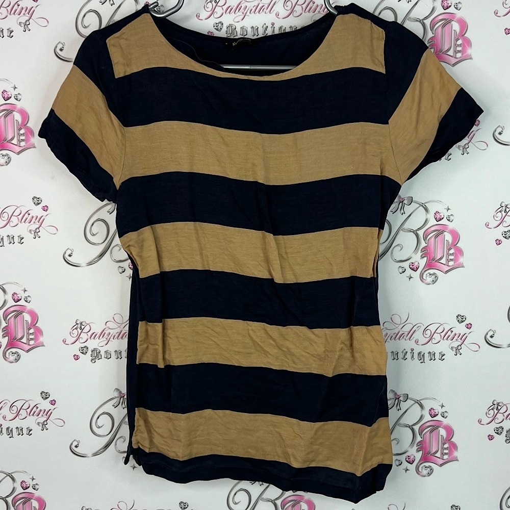 Massimo Dutti tshirt silk mulberry stripes bold navy Black and Tan Striped Tee